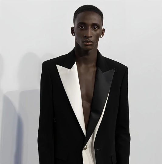 Bespoke Black White Pageant Tailored Fit Jacket, One Button Peak Laple Plus for Men