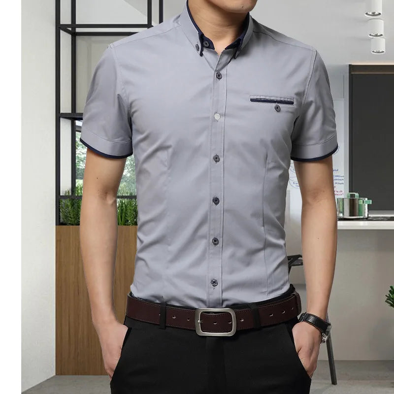 Men's Business Tuxedo Shirt - Short Sleeve Turn-Down Collar