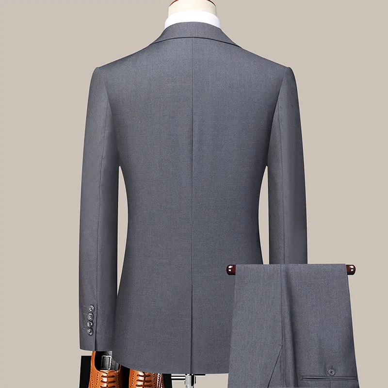 Men's Casual Formal Business Hosting Solid Color Four Seasons Slim Fashion Suit