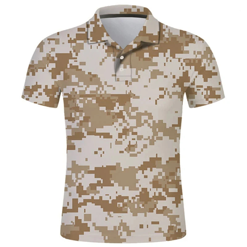 No Brand Casual Camo 3D Printed Polo Shirt For Men - Breathable Polyester Streetwear Polo Top