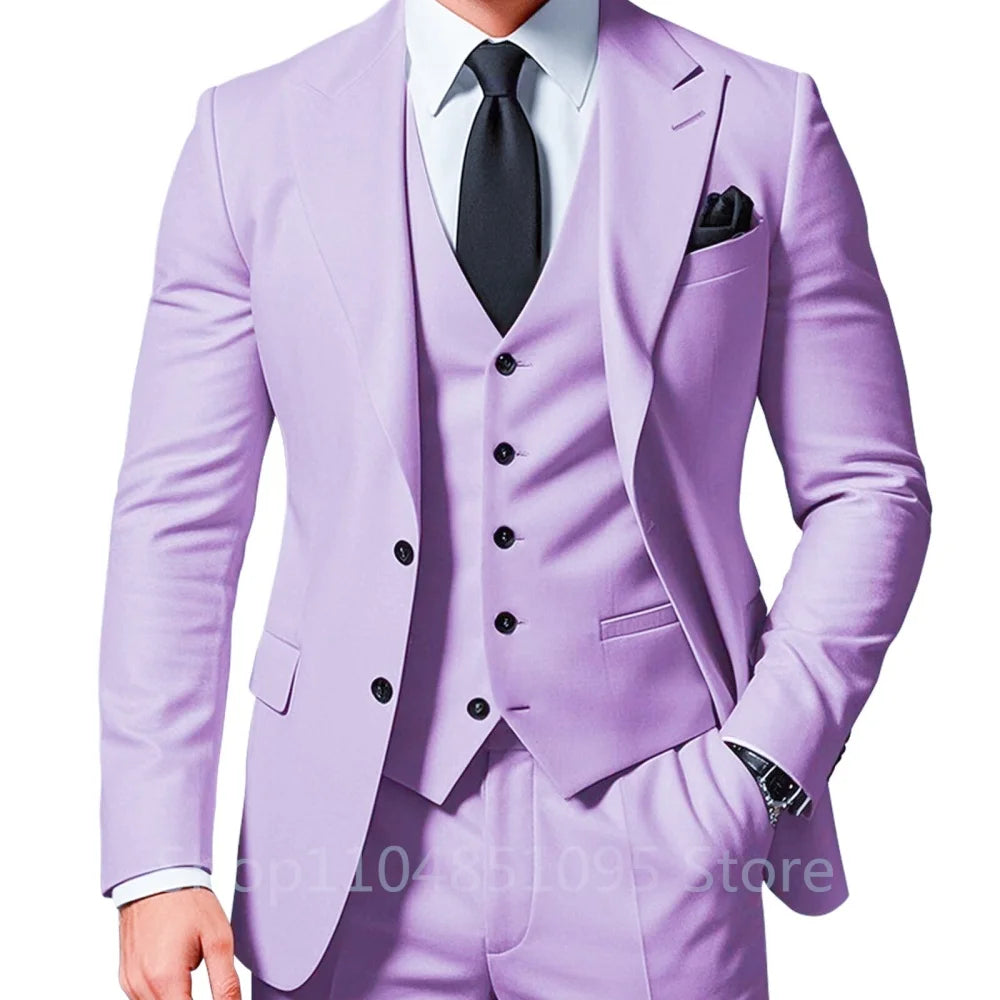 3 Piece Solid Wedding Men Suits Formal Groom Tuxedos Prom Party Male Suits Fashion Men Clothing Set Peak Lapel Jacket Pants Vest