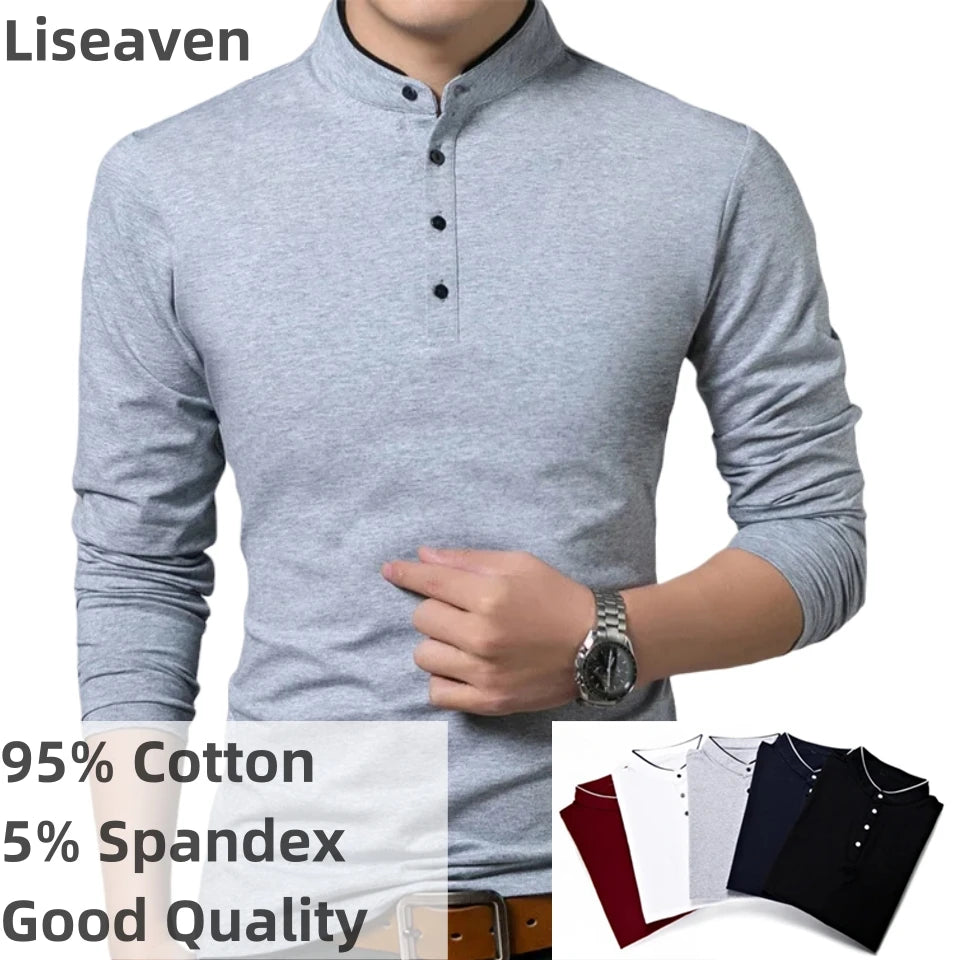 Men's Premium Cotton Long Sleeve T-Shirt - Mandarin Collar