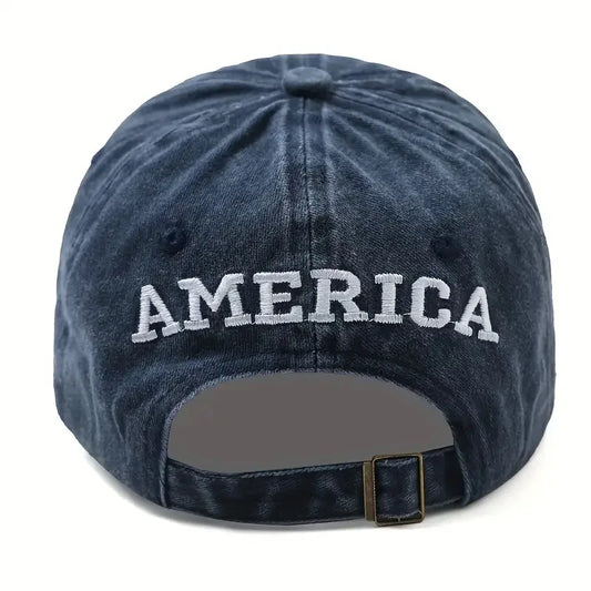 USA Flag Embroidered Baseball Cap Washed Distressed Adjustable Unisex Dad Hats - Sun Protection