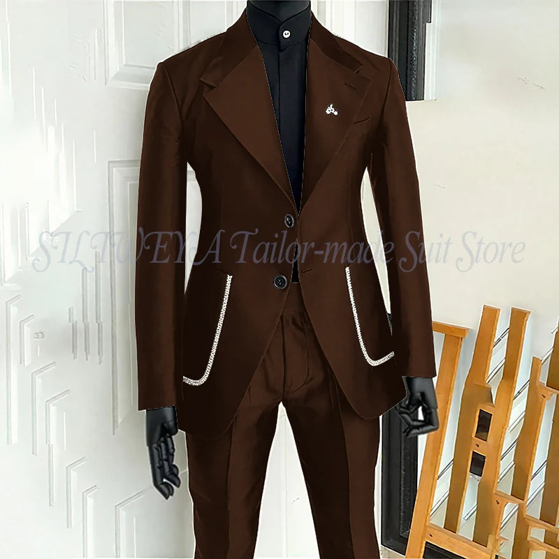 Men's 2 Piece Suit Blazer Pants Single Breasted Daily Work Business Casual Party Traje De Hombre Elegante