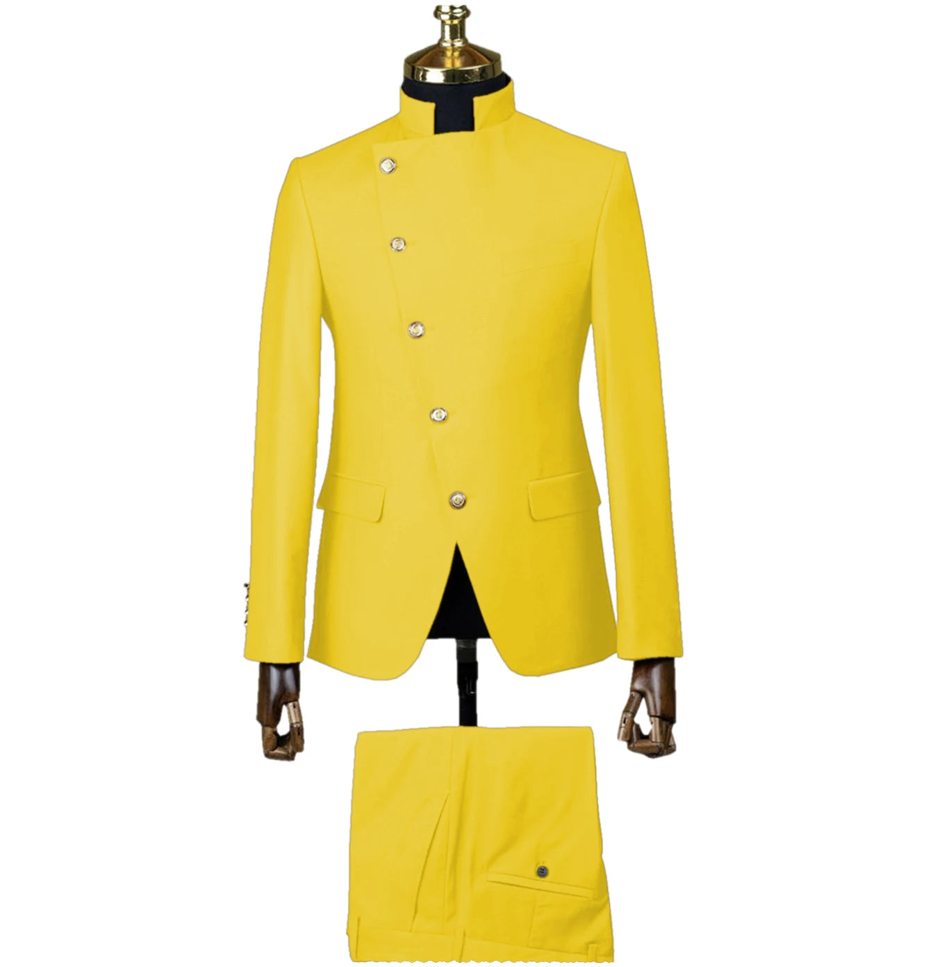 Men's East Style Slant-Breasted Slim Fit Suit Formal Indian Middle Stand-Up Collar
