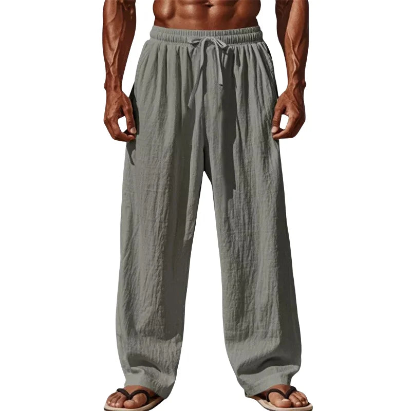 Men's Cotton Linen Casual Pants - Straight Leg Drawstring Trousers
