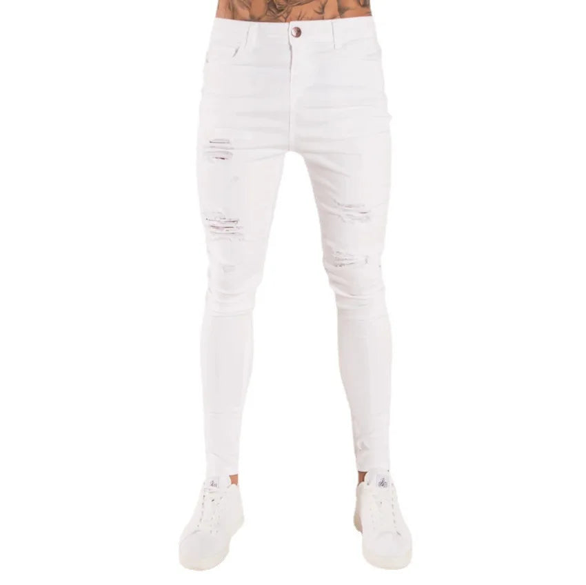 Men's Distressed Stretch Denim Jeans - Slim Fit Casual Pants