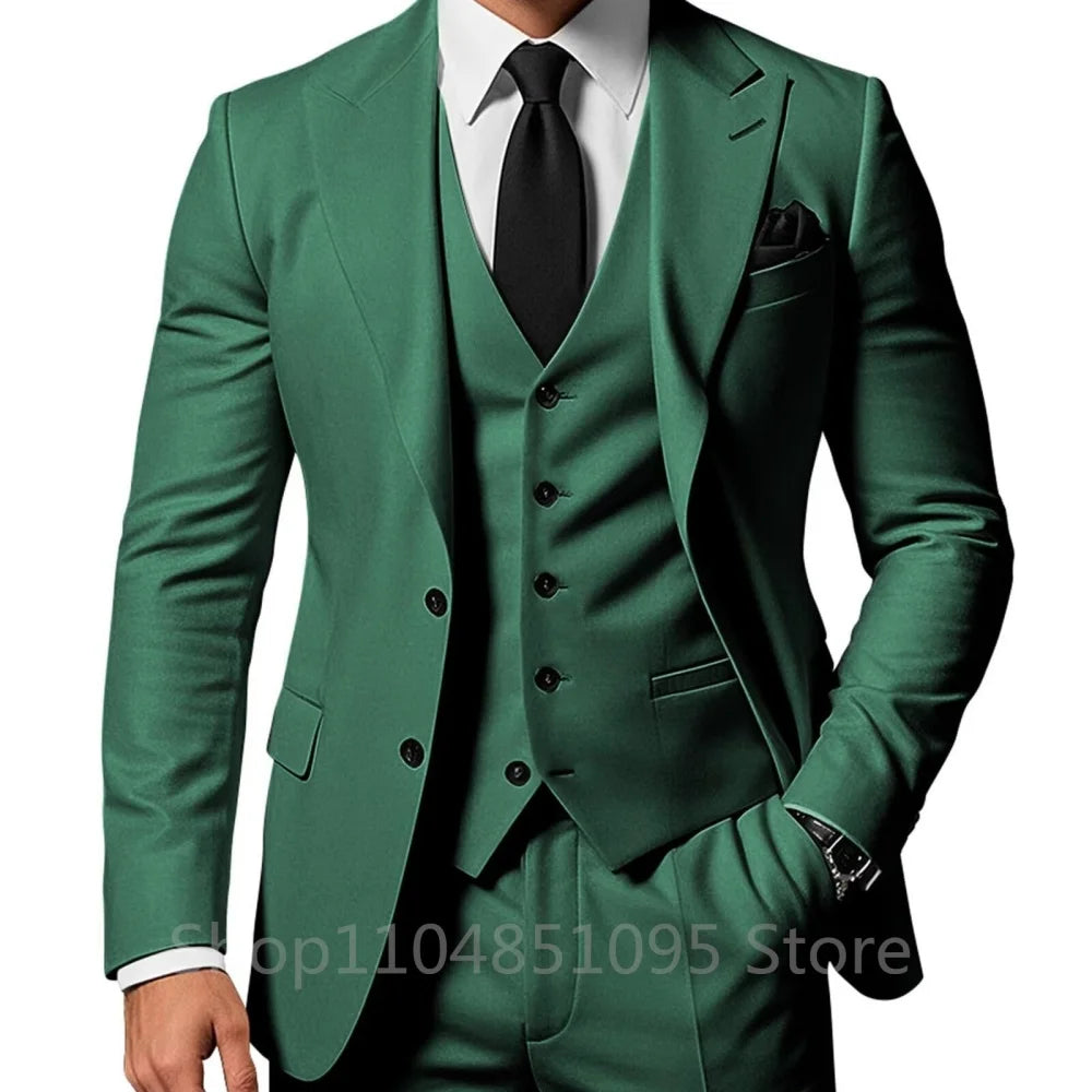 3 Piece Solid Wedding Men Suits Formal Groom Tuxedos Prom Party Male Suits Fashion Men Clothing Set Peak Lapel Jacket Pants Vest