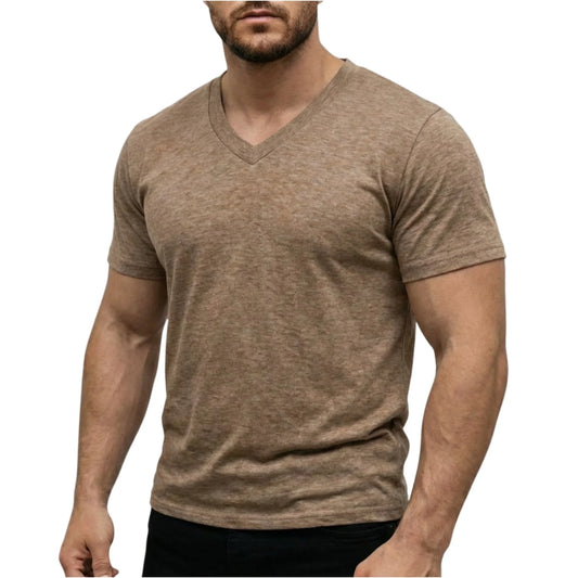 Men's Casual Fashion Simple V-Neck Short Sleeved T-Shirt Summer Comfortable Breathable Versatile Top