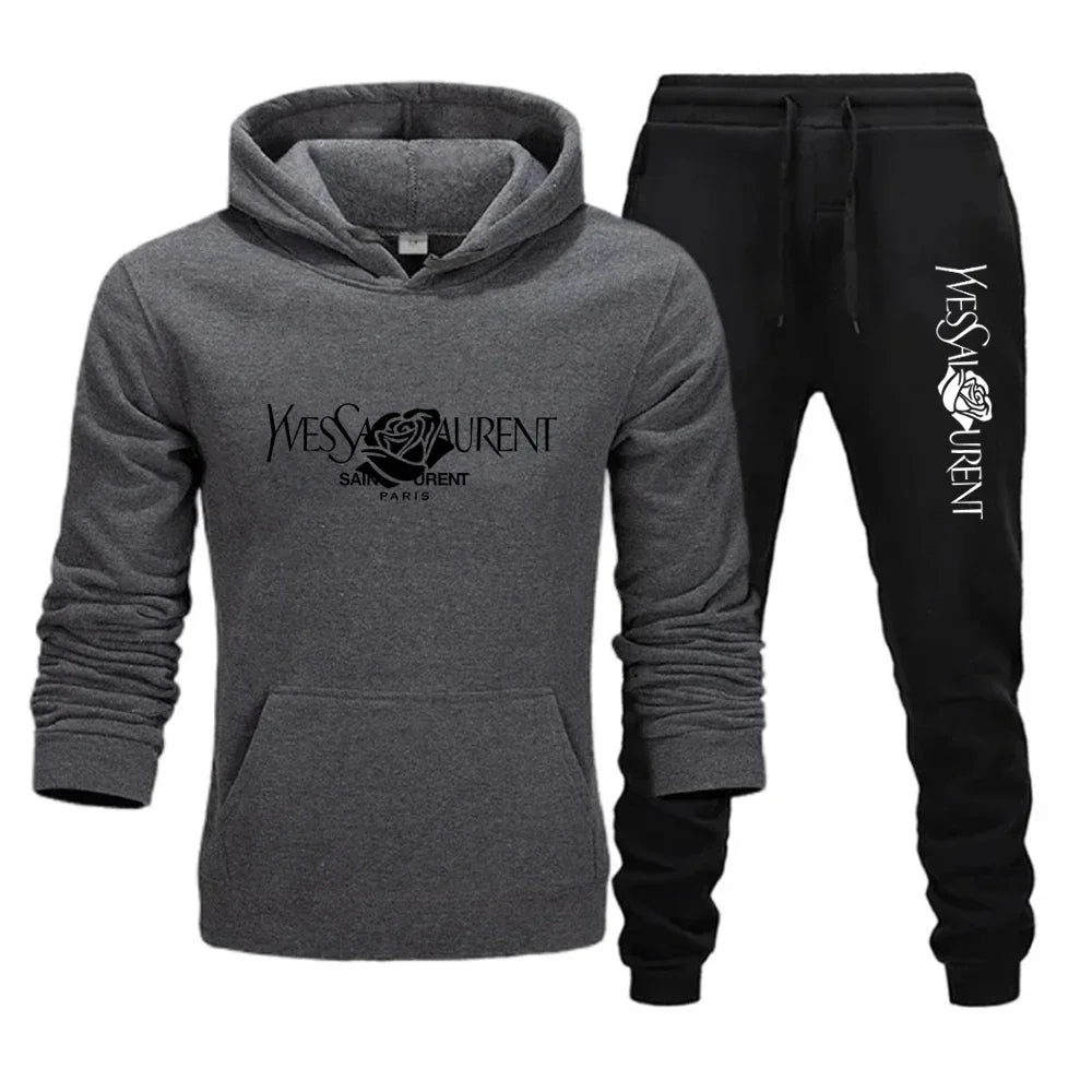 2025 Men's Casual Sports Suit with Hoodie and Sweatpants for Autumn and Winter Outdoor Sports Fashion