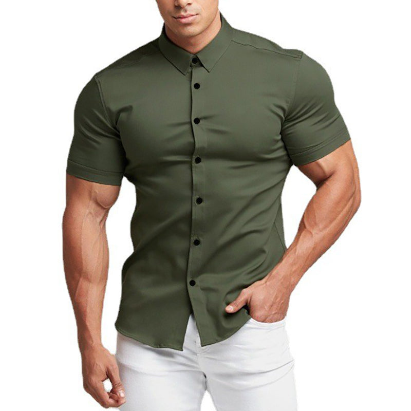 Summer Fashion Super Slim Fit Short Sleeve Shirts Men Classic Casual Dress Shirt Male Hipster Relaxed Luxe Formal Shirt