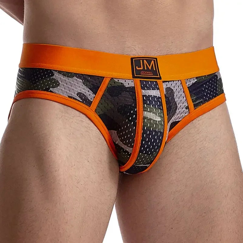 JOCKMAIL Men's Low-Rise Mesh Briefs - Breathable Nylon Camouflage Underwear