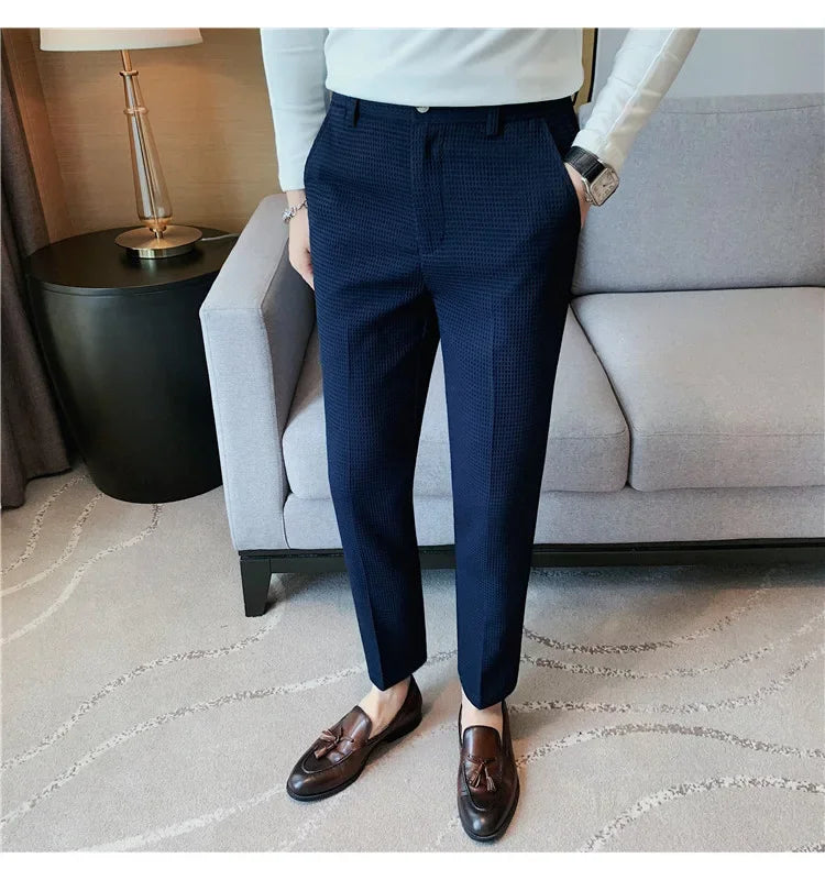 Men's Trendy High-end Feelslimming Plaid Suit Pants Casual Business Straight-leg Pants For Summer Lightweight Breathable