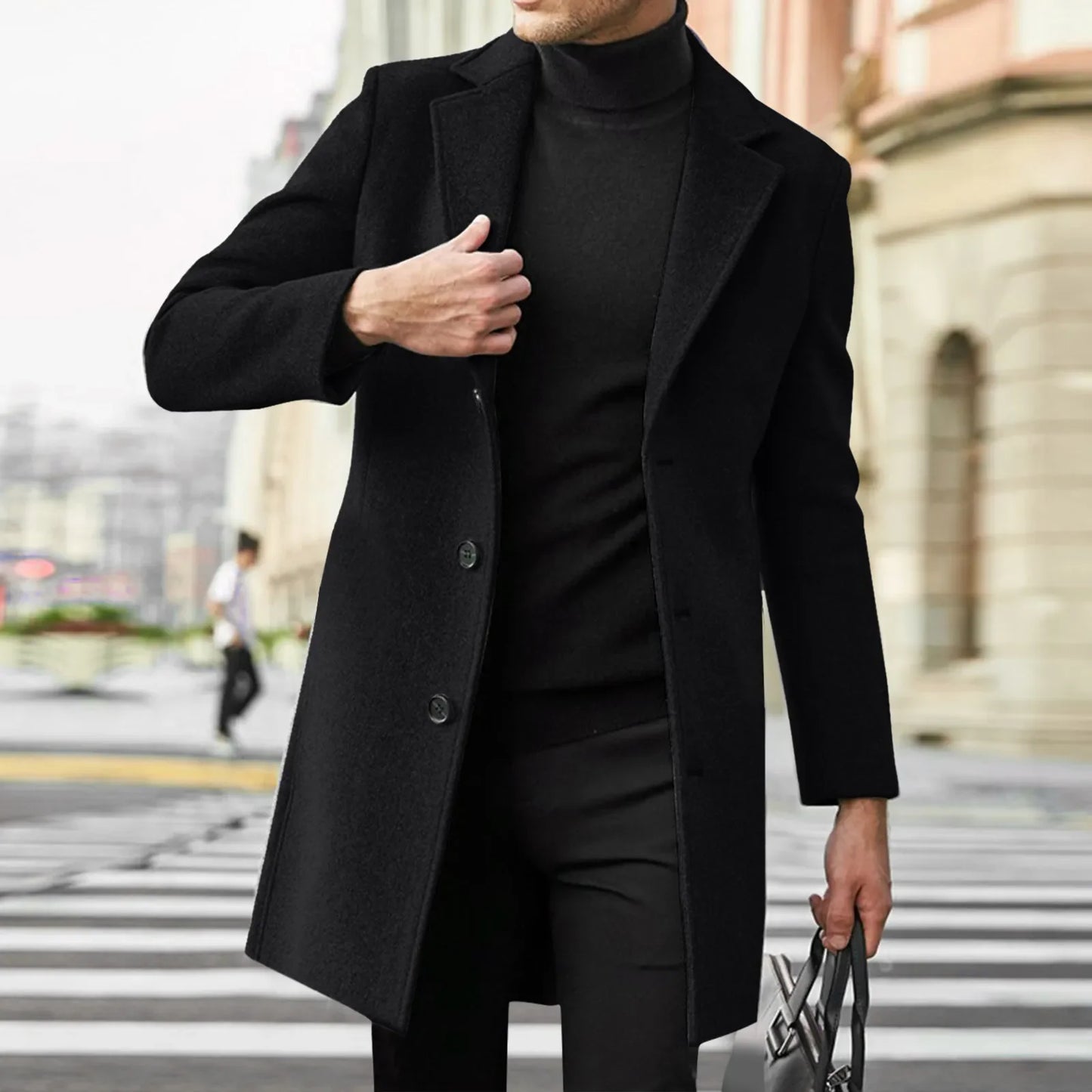 Men's Wool Blend Trench Coat - Casual Business Overcoat