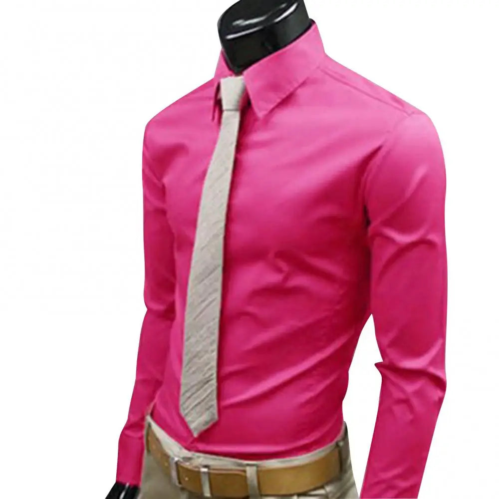 Men's Long Sleeve Business Casual Lapel Breathable Buttons Down Formal Korean Version Slim Fit Shirts