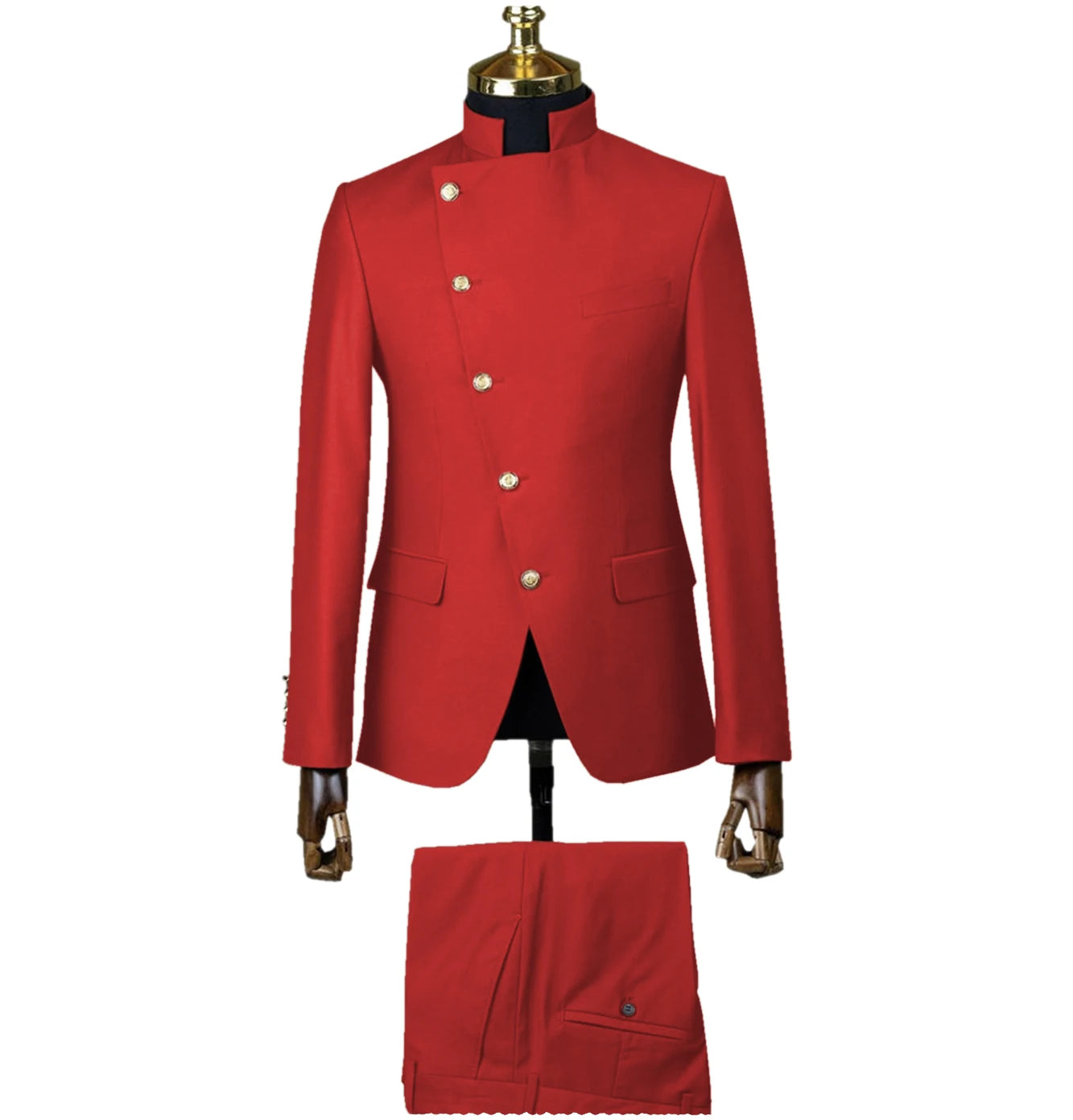 Men's East Style Slant-Breasted Slim Fit Suit Formal Indian Middle Stand-Up Collar