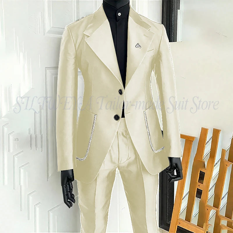 Men's 2 Piece Suit Blazer Pants Single Breasted Daily Work Business Casual Party Traje De Hombre Elegante