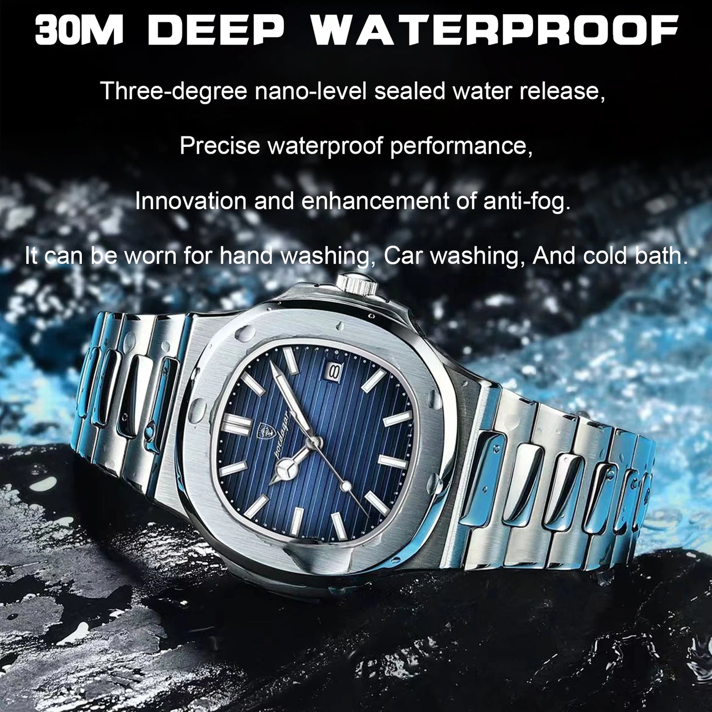 Square Luxury Men's Watch - Waterproof Stainless Steel Quartz Timepiece