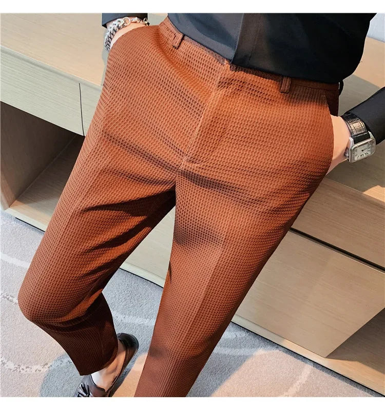Men's Trendy High-end Feelslimming Plaid Suit Pants Casual Business Straight-leg Pants For Summer Lightweight Breathable