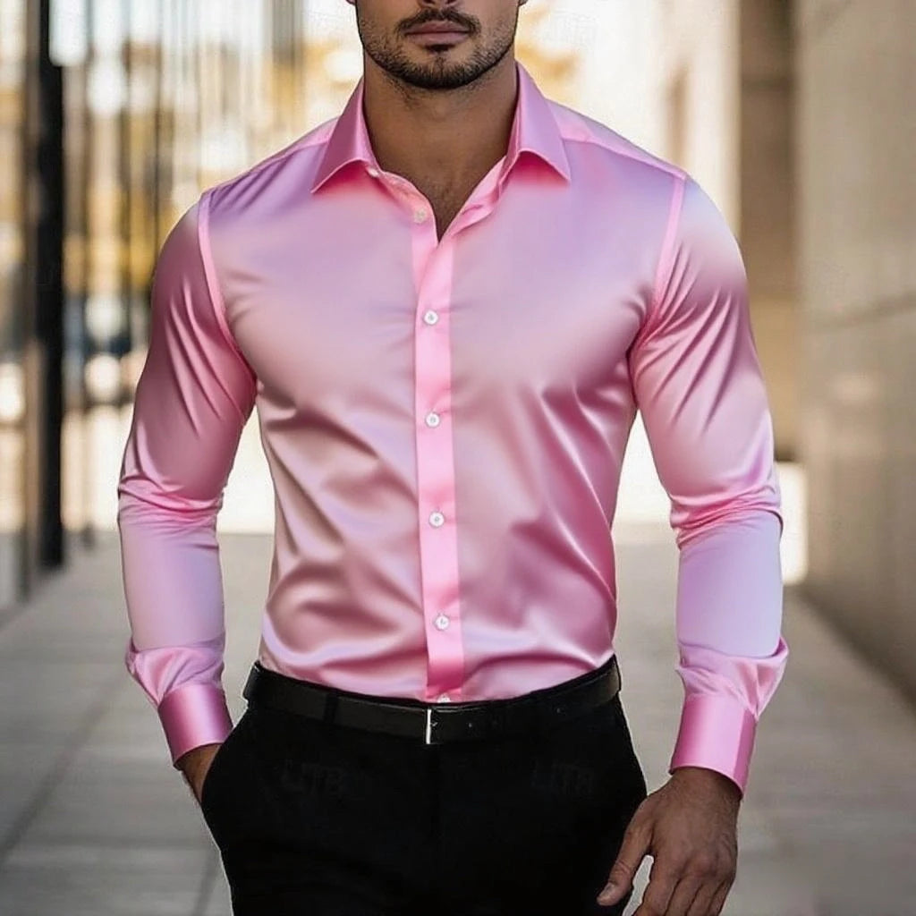 Men's everyday formal casual shirts homecoming standard fit long sleeve shirts lapel summer solid color tops fast shipping