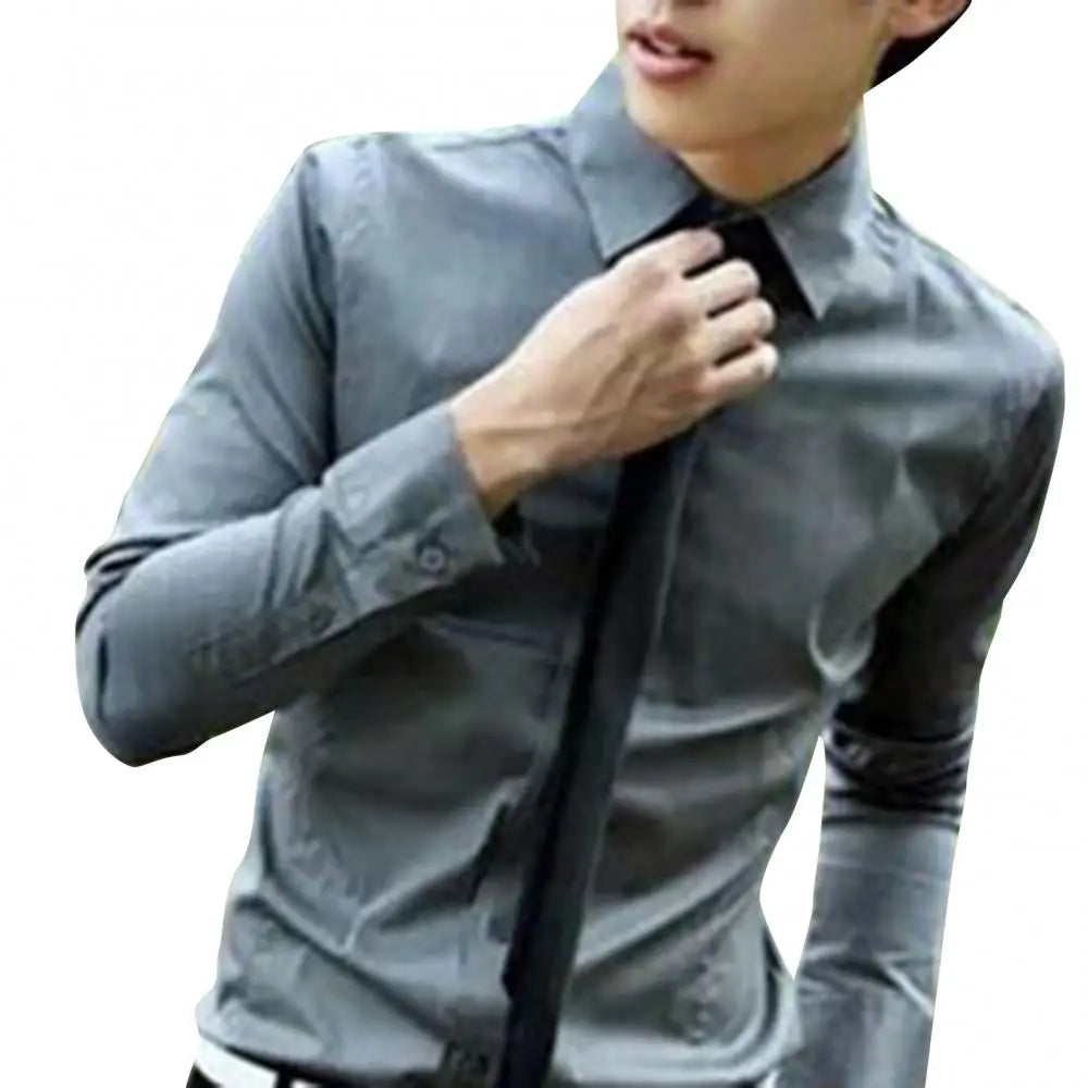 Men's Long Sleeve Business Casual Lapel Breathable Buttons Down Formal Korean Version Slim Fit Shirts