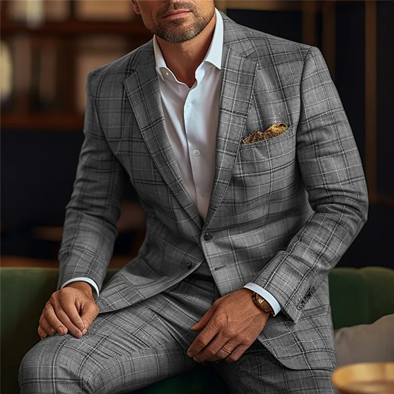 Men Blazers Coat Suits Office 2025 Autumn Outerwear Double Buttons Turn Down Collar Pockets Business Casual Blazer Suit Jacket