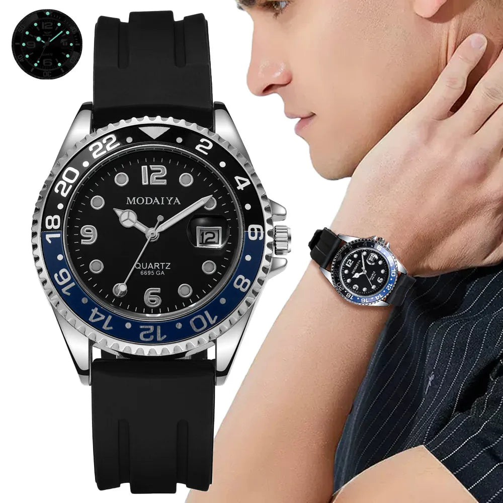 Men's Luminous Quartz Sports Watch with Silicone Strap
