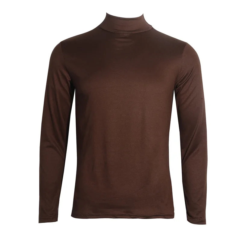 Men's High Neck Long Sleeve Solid Color Fashion T-Shirts Slim-Fit Tops
