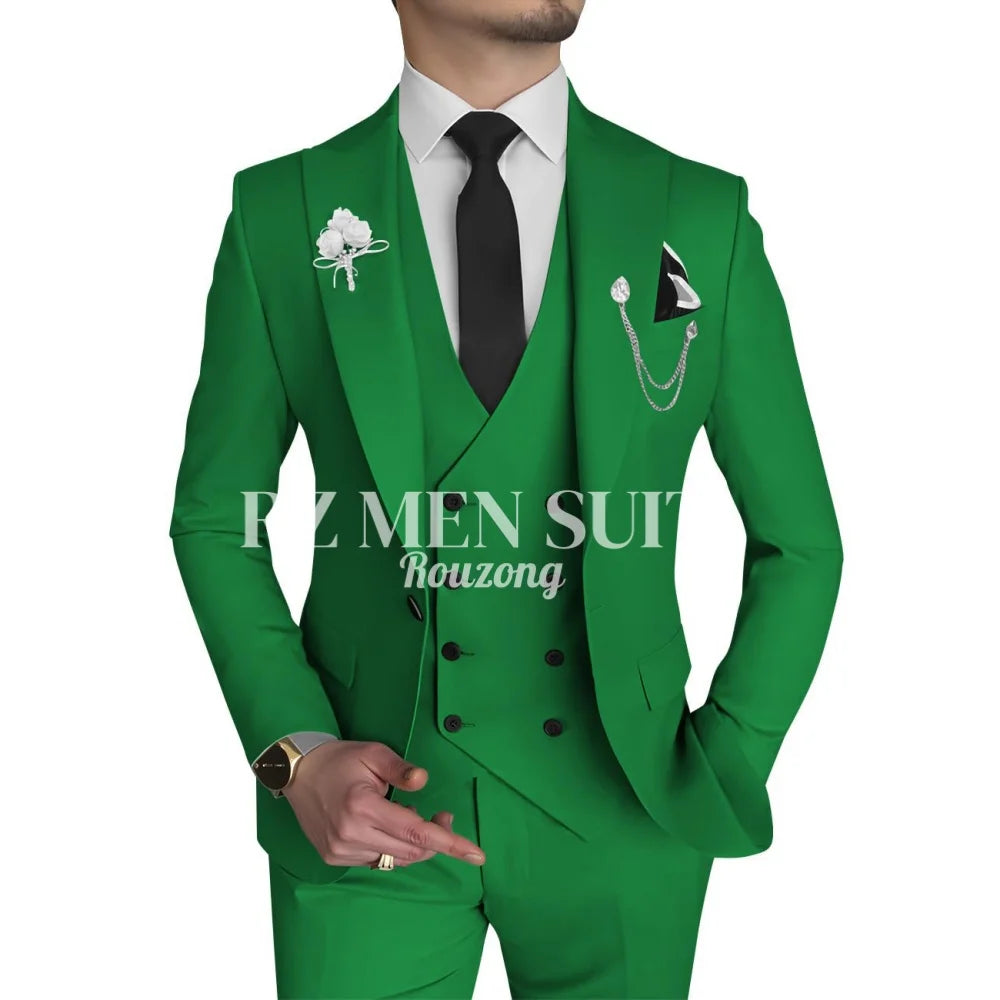 Men's 3 Piece Slim Fit Double Breasted Formal Suit for Wedding Prom Dinner Party