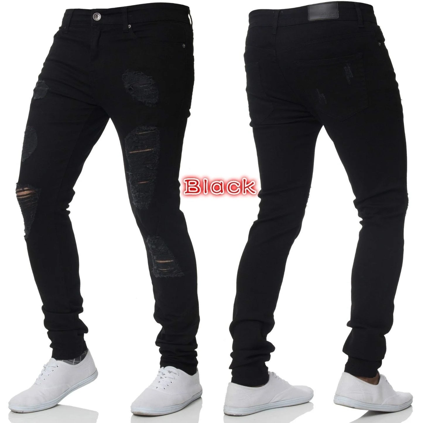 Men's Distressed Stretch Denim Jeans - Slim Fit Casual Pants