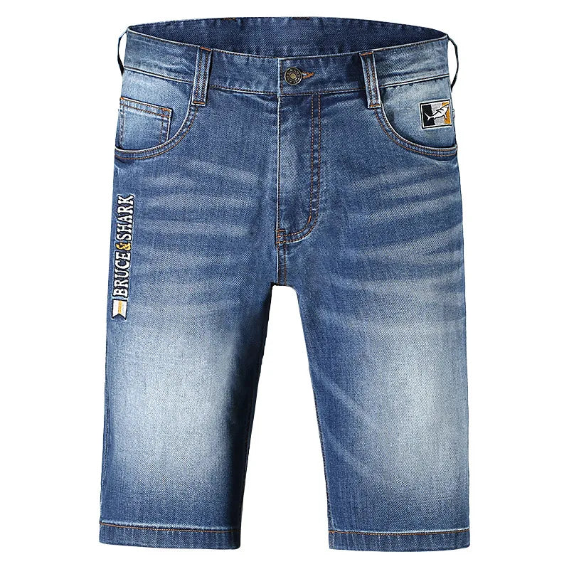 Men's Blue Denim Shorts - Mid-Waist Knee Length Casual Jeans