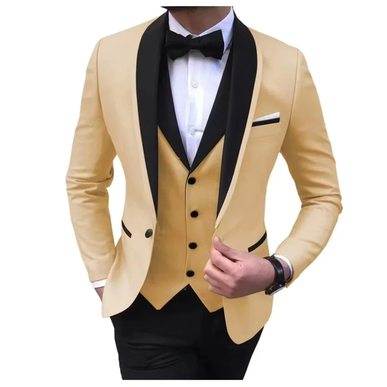3 Pieces Blazer Vest and Pants Set Lapel Collar Single Breasted High End Men's Clothing Three-piece Groom Suit The Latest