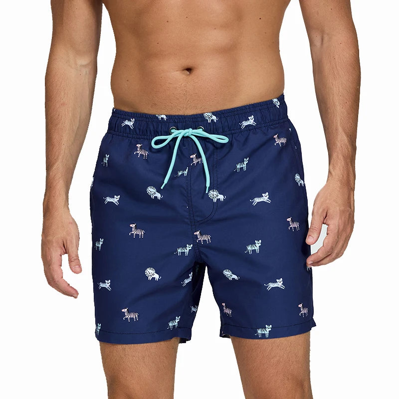 Men's Quick-Dry Beach Shorts with Mesh Liner - Polyester Swim Trunks