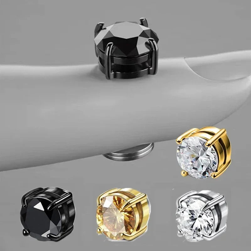 NONECN Crystal Strong Magnetic Ear Stud Clip Earrings - Non Piercing Zircon Punk Round Magnet Jewelry
