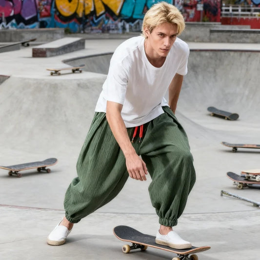 Men's Chinese Style Linen Harem Pants - Oversized Casual Joggers