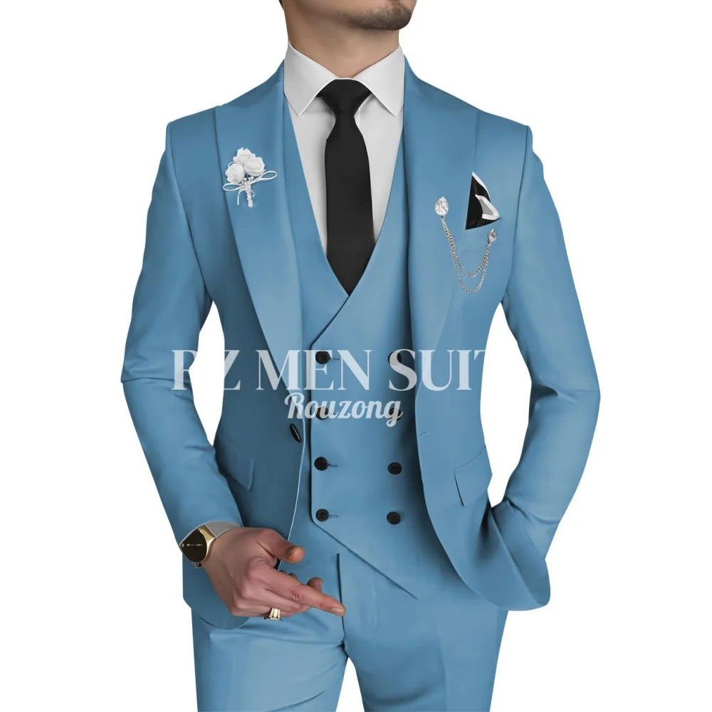 Men's 3 Piece Slim Fit Double Breasted Formal Suit for Wedding Prom Dinner Party