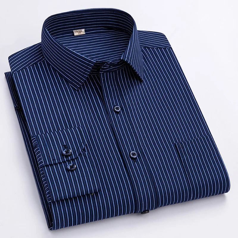 Men's Formal Shirt Long Sleeve  Solid Color Striped Pocket Fashion Business Office Professional Wear Social White Shirt