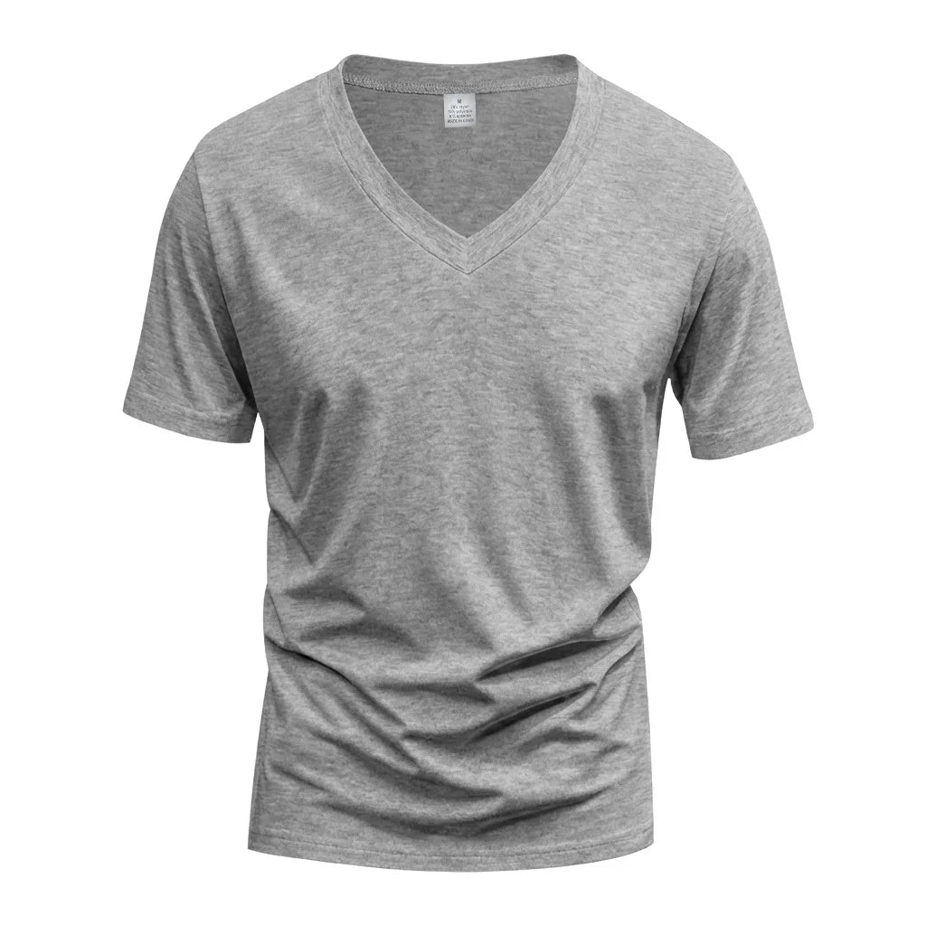 Men's Casual Fashion Simple V-Neck Short Sleeved T-Shirt Summer Comfortable Breathable Versatile Top