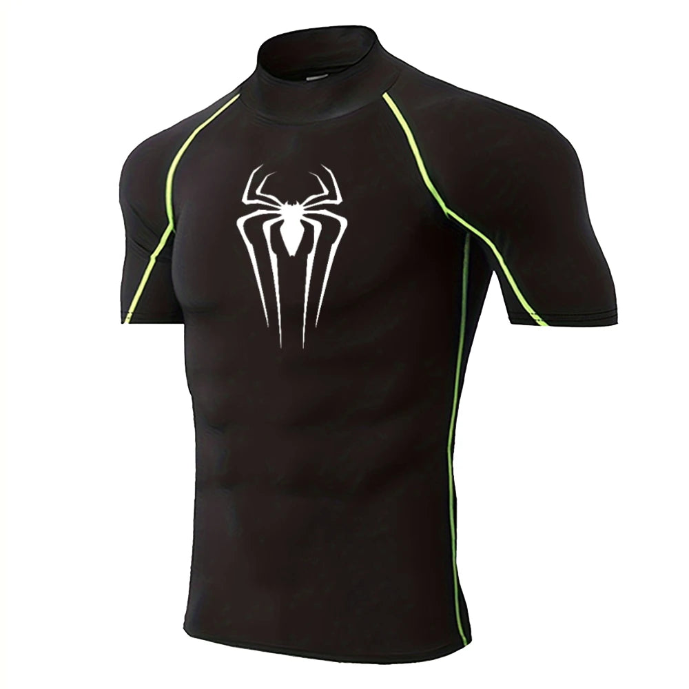 Men's Spider-Print Compression Shirt - Performance Athletic Base Layer