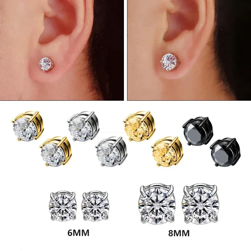 NONECN Crystal Strong Magnetic Ear Stud Clip Earrings - Non Piercing Zircon Punk Round Magnet Jewelry