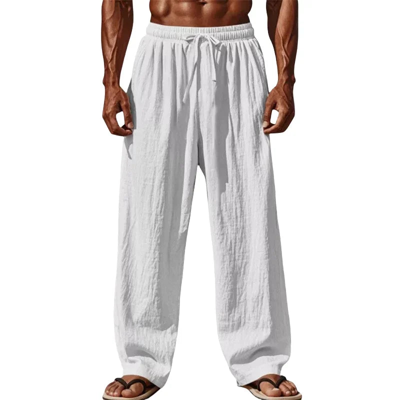 Men's Cotton Linen Casual Pants - Straight Leg Drawstring Trousers