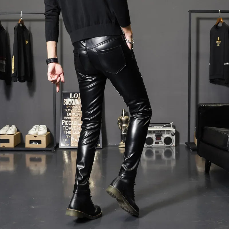 Men's Faux Leather Biker Pants - Slim Fit Motorcycle Trousers