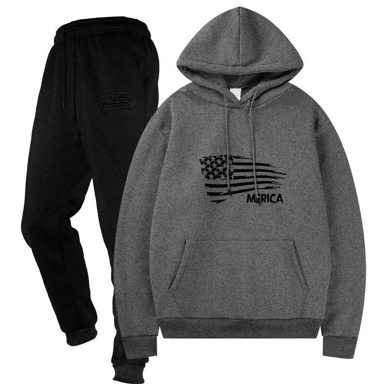 Men's Sweat Suit Sportswear Casual Two - Piece Tracksuit Set Top and Pants Male Streetwear Sporting Suits