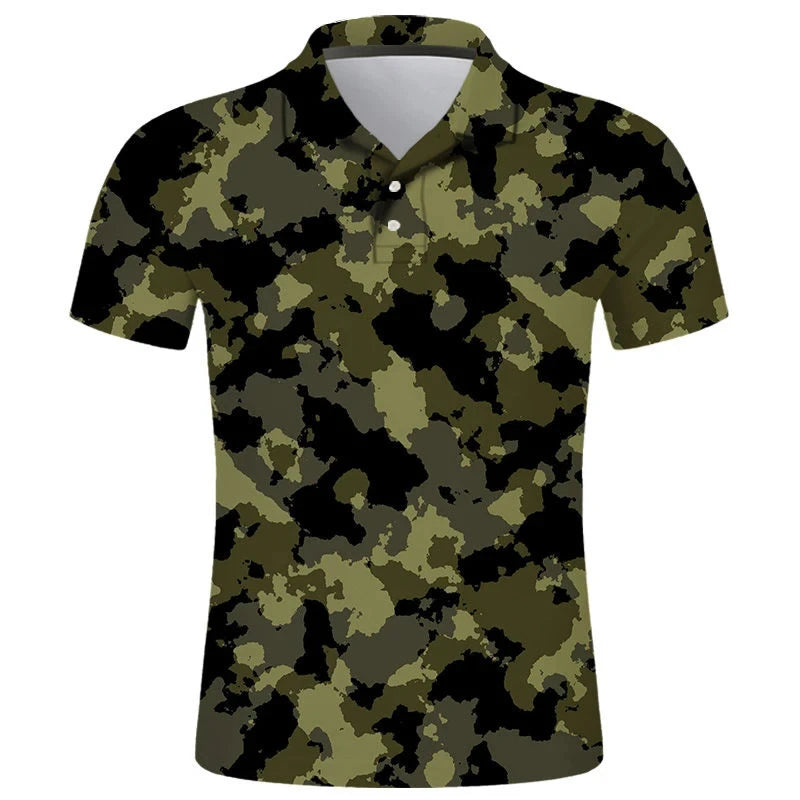 No Brand Casual Camo 3D Printed Polo Shirt For Men - Breathable Polyester Streetwear Polo Top