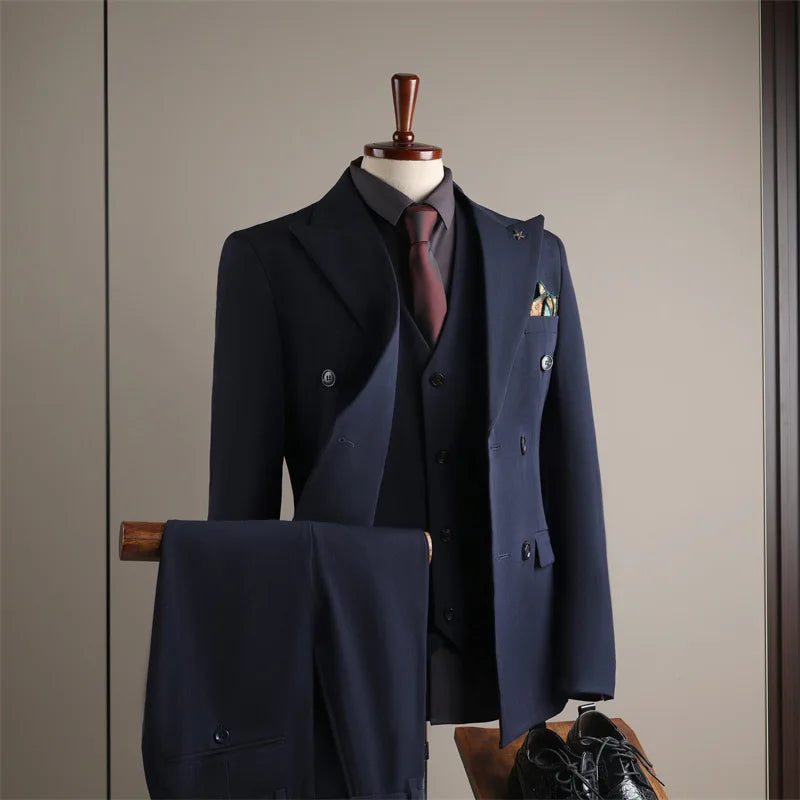 2026 Men's Black Slim Fit Business Suit Formal Suit Jacket & Pants Set for Office Work