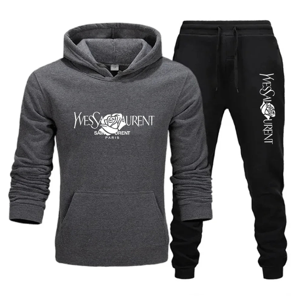 2025 Men's Casual Sports Suit with Hoodie and Sweatpants for Autumn and Winter Outdoor Sports Fashion