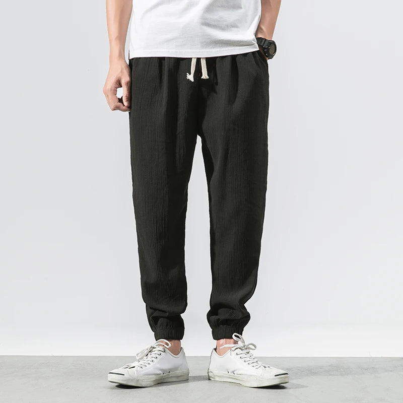 Men's Chinese Style Linen Harem Pants - Casual Summer Joggers