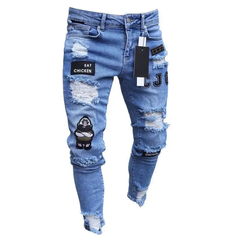 Men's Distressed Stretch Denim Jeans - Slim Fit Casual Pants