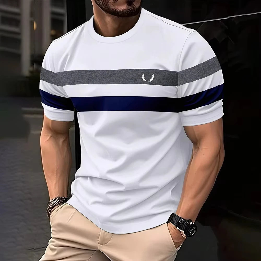 Men's 3D Striped Print T-Shirt - Casual Breathable Streetwear