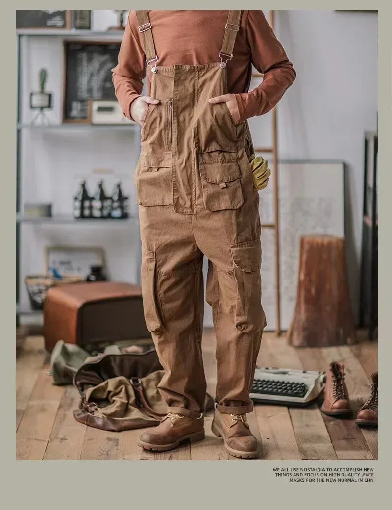 Men's Cotton Overalls - Loose Fit Suspender Jumpsuit